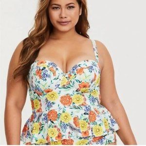 Torrid Yellow Floral Underwire Peplum Tankini Top